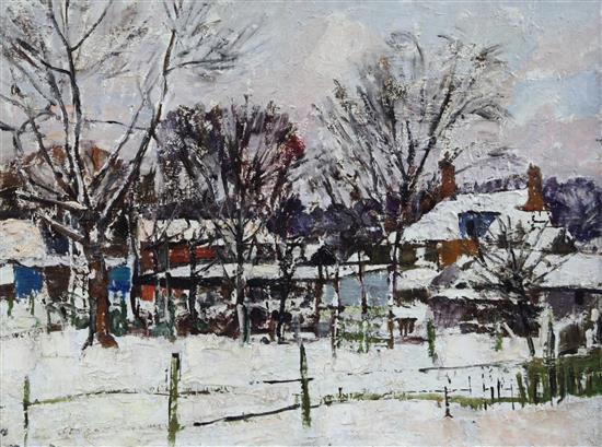 § Llewellyn Petley Jones (1908-1986) Winter landscape, 18 x 24in.